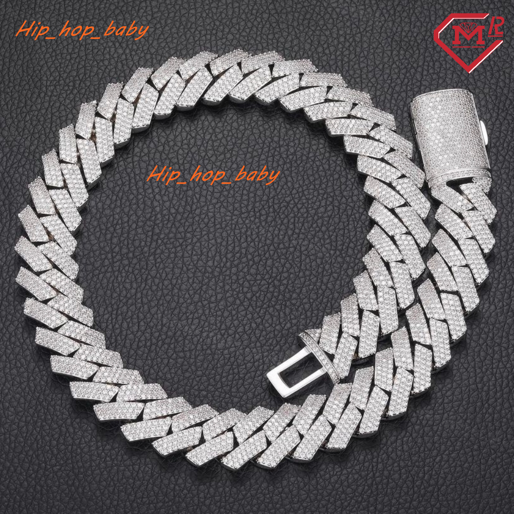 15MM Hiphop Cuban Chain 3 Rows Custom 925 Sterling Silver Vvs Iced Out Moissanite Cuban Link Chain