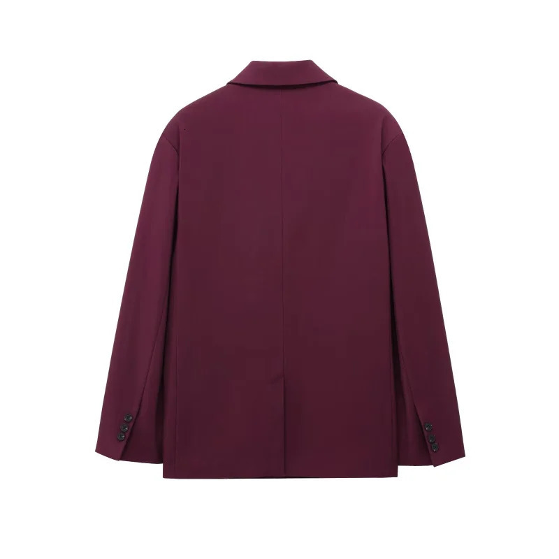 ETJ TRAF Womens Spring Casual Set Double Front Loose Jacket High Waist Folded Mens Style 250530