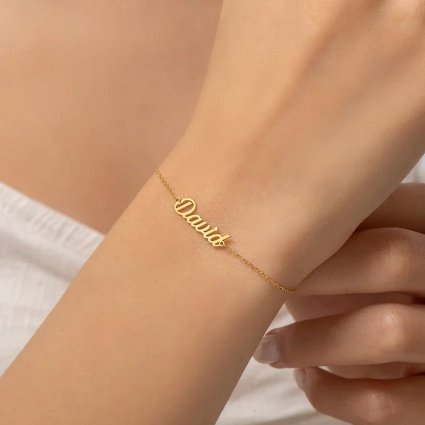 Customized Name Bracelets for Women Stainless Steel Gold Chain Personalized Font Pendant Adjustable Bracelets Charm Jewelry Gift 250430