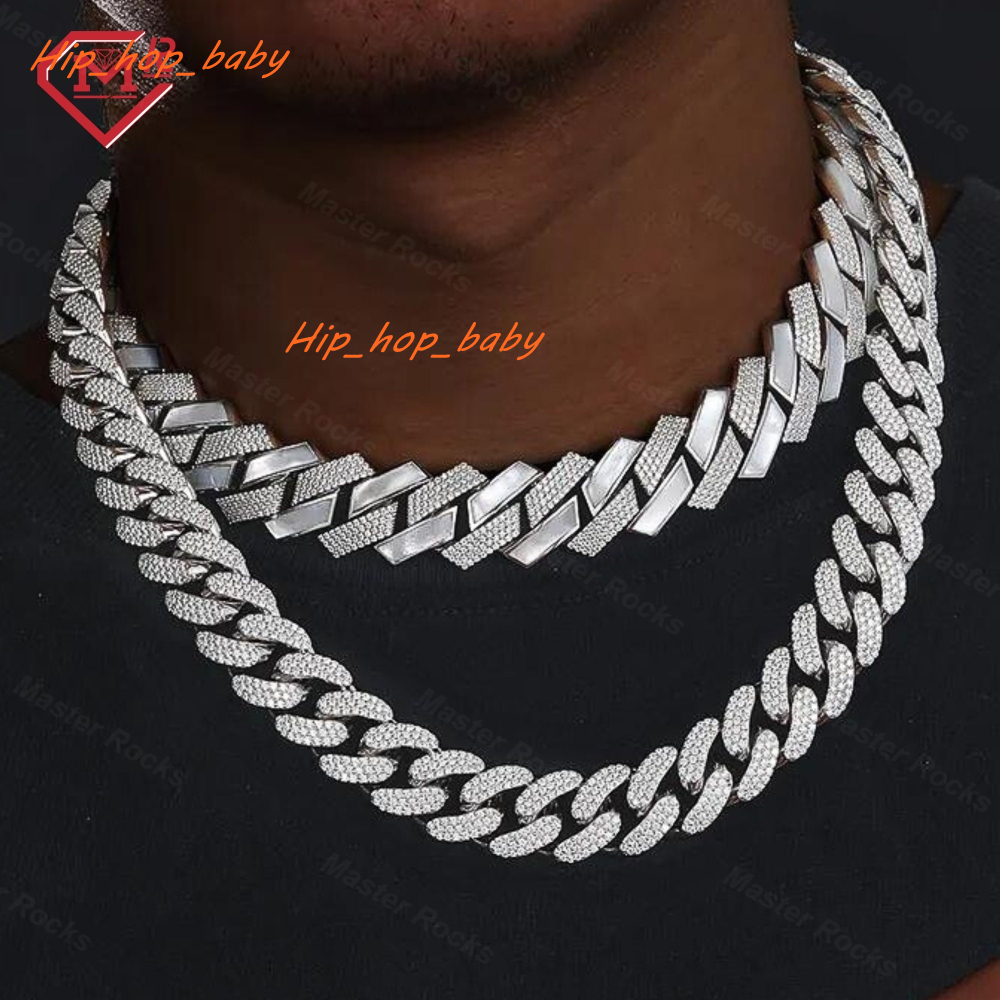 Hip Hop Cuban Link Chain Miami 15mm 925 Sterling Silver Vvs Iced Out Moissanite Cuban Chain