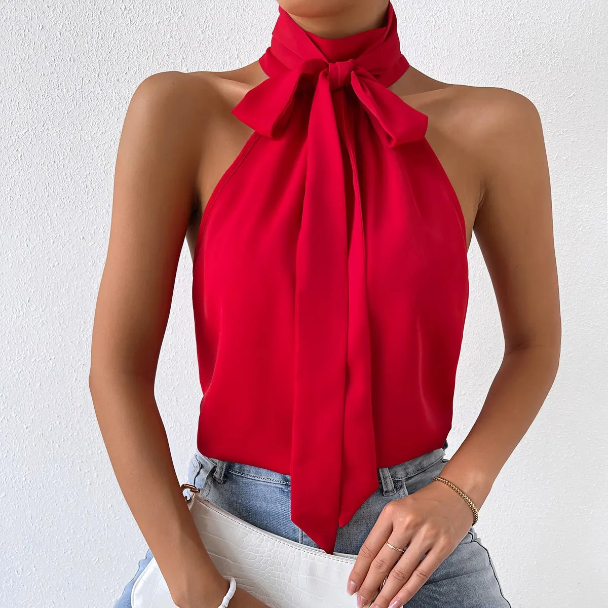 Fashionable and elegant womens shirt sleeveless sexy shoulder 250422