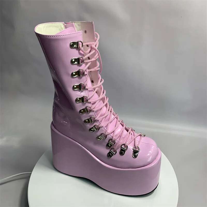 Punk Platform Strappy Chunky Sandals Solid Thick Summer Boots Sexy Party Women Shoes Metal Button Fashion Shallow
