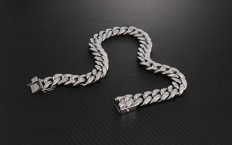20mm Thick Stainless Steel Hiphop Luxurious Iced Out Full CZ Diamonds Miami Cuban Chain Bracelet Men