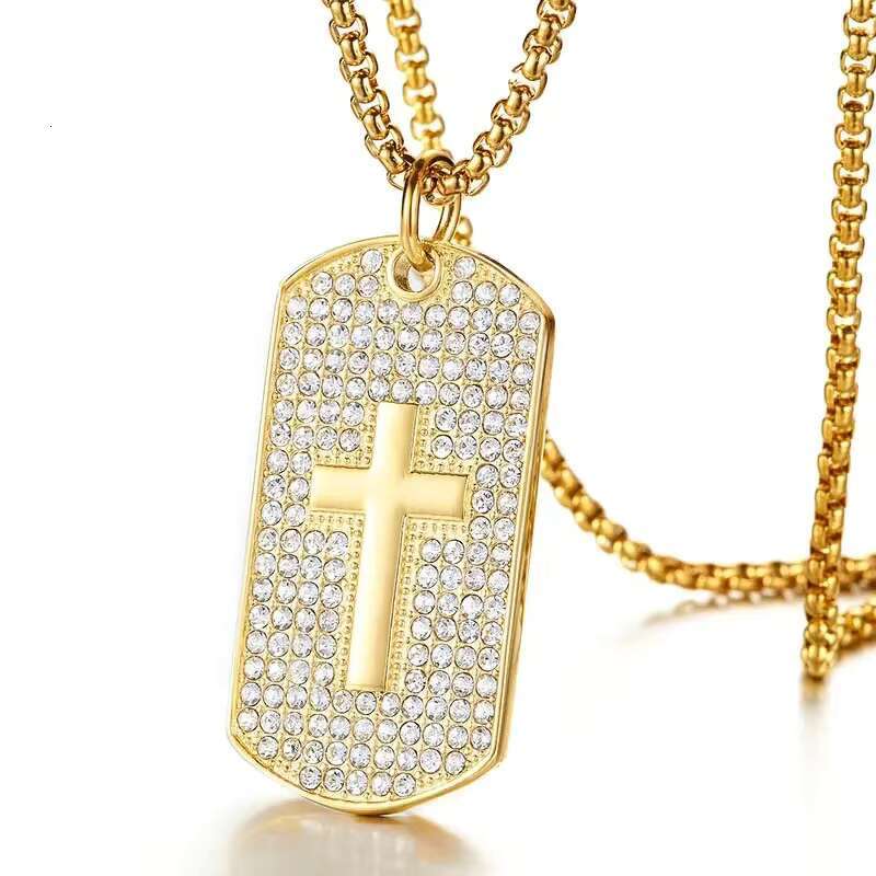 Wholesale Metal Stainless Steel Moissanite Cross Dog Tags Pendant
