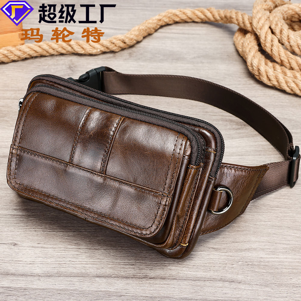 Genuine waist top layer, cowhide outdoor single shoulder crossbody chest bag, genuine leather men's small bag