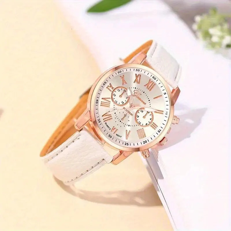 6 pieces of fashionable womens watches womens business white leather quartz watches womens butterfly necklaces bracelets watches 250425