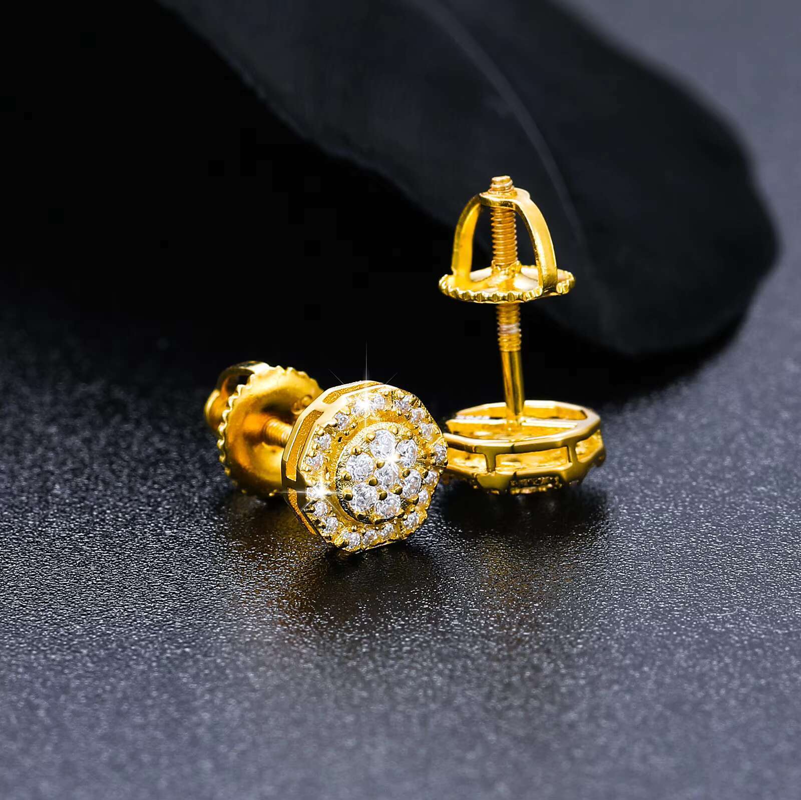 Fashion Female Design Jewelry White Gold 925 Sterling Silver Moissanite Diamond Fine Round Geometric Stud Earrings