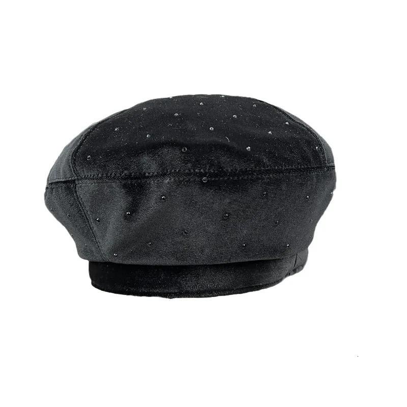 Velvet full diamond beret ladies autumn and winter retro literature ladies warm painter hat 250430