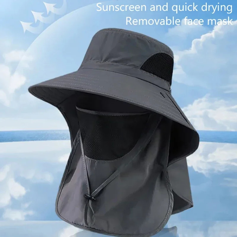 Summer Sun Hats UV Protection Outdoor Hunting Fishing Cap For Men Women Hiking Camping Visor Bucket Hat Neck Flap Fisherman Hat 250430