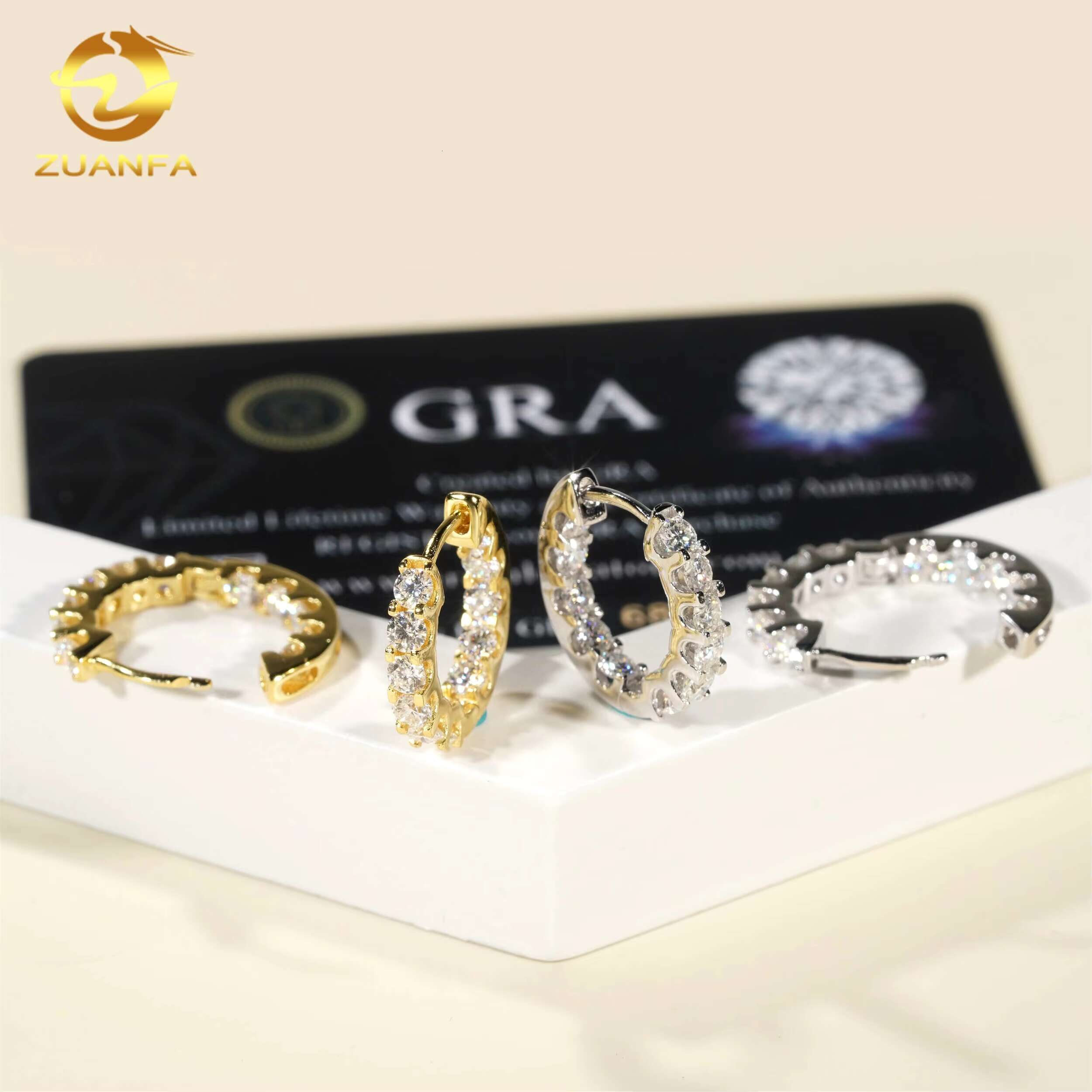 Pass Diamond Tester Silver 925 Ready to Ship Fine Jewelry Hip Hop Mens Women VVS Moissanite Hoop Earrings
