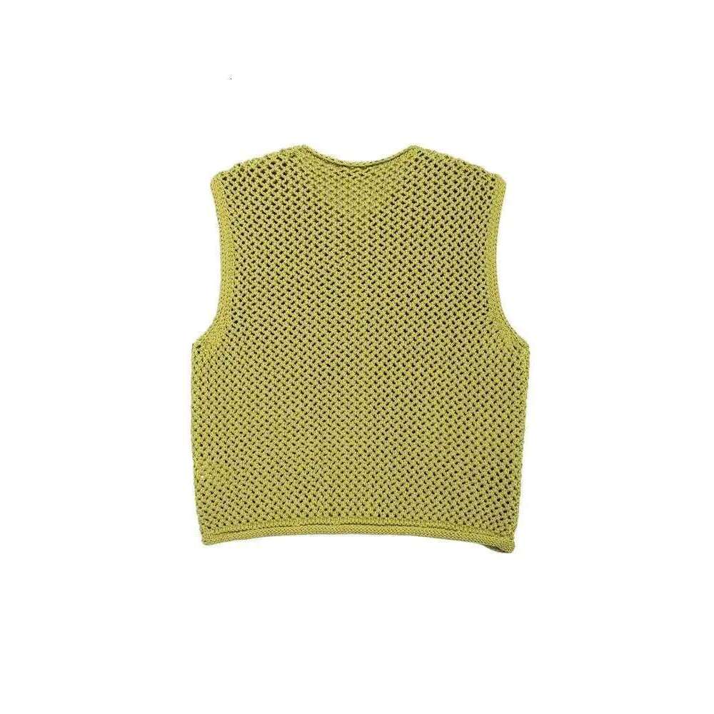 Trza-Women's Knitted Vest Sweater With Golden Buttons, O-Neck, Sleeveless, Patch Pockets, Female Outerwear, Chic Tops,Fashion