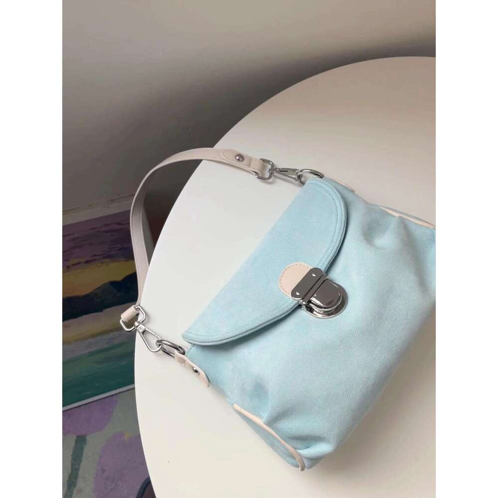 2025 new cool shoulder niche imitation suede underarm women's mint blue-green crossbody bag women