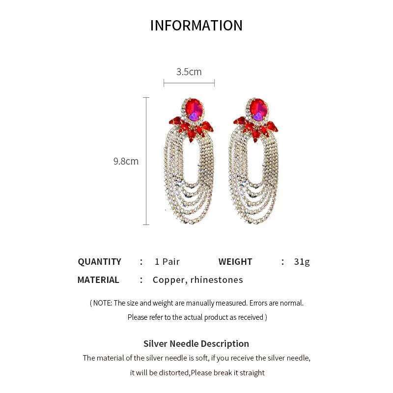 Exaggerated Full Rhinestone Drop Earrings Women Shiny Long Tassel Earings Europe And American Jewelry For Party Wedding