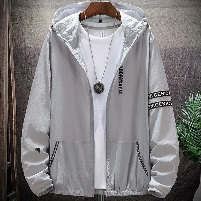 Summer mens leather jacket ultra light sun protection largesized hooded windproof casual motorcycle 250428