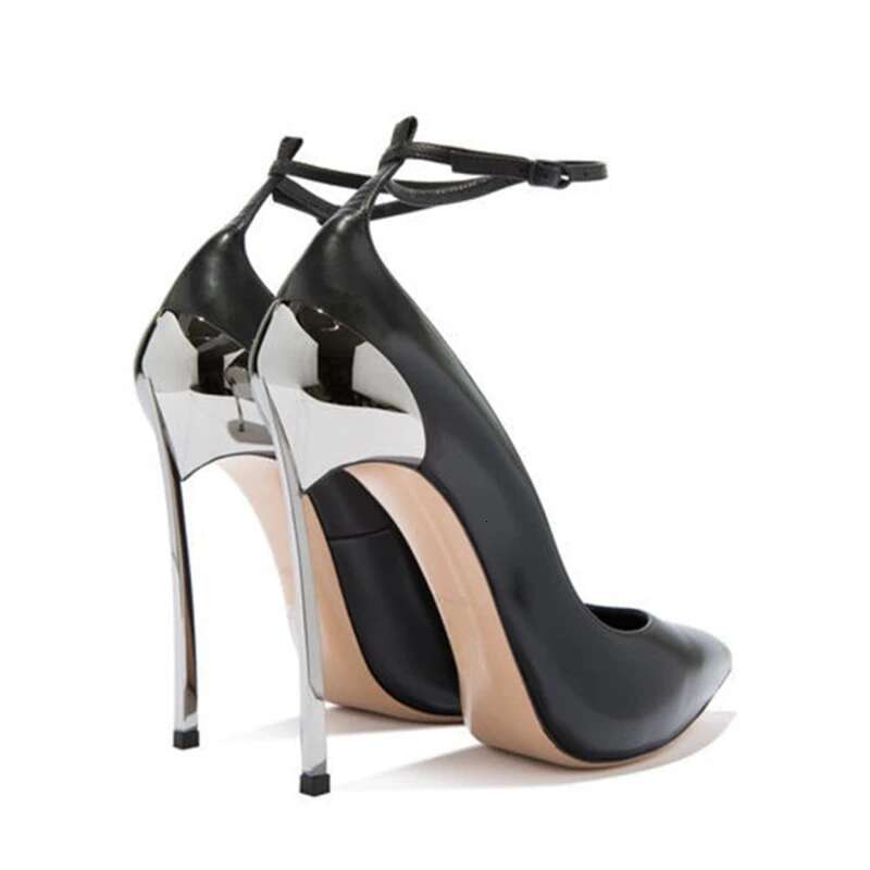 Spring and Autumn New Pointed Toe Shallow PU Fashion Single Metal Thin High-heeled Banquet Dress Large Size Women's Shoes