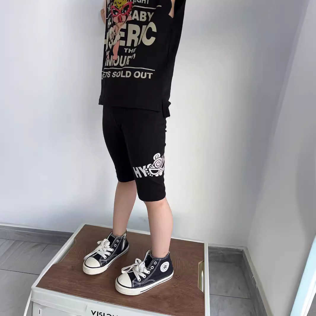 24 Summer Black Super Pacifier Black Versatile Childrens Cycling Pants Thin Stretch Cotton Worn with Five Quarter Shorts Y25043000P2