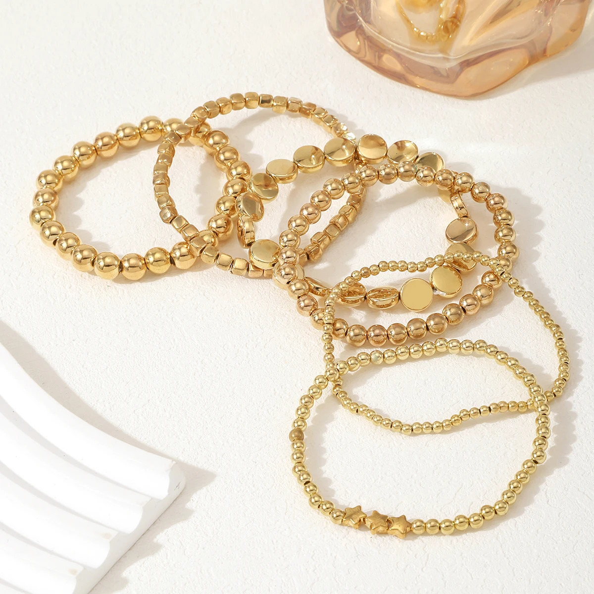 Vintage CCB Bead Bracelet Creative Flat Bead Star Bracelet Set Suitable for Womens Bohemian Daily Casual Jewelry Gifts 250428