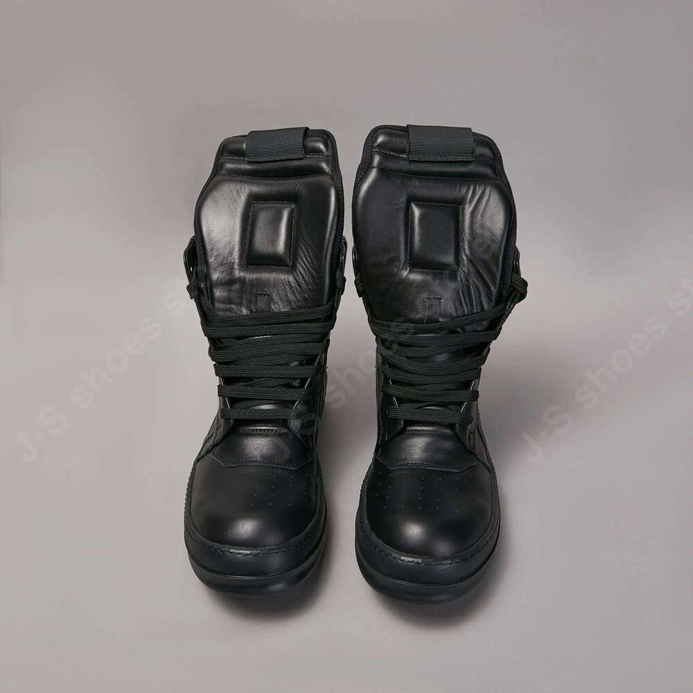Brand Men Sneaker Women High top Full black Leather Casual Shoe Owens Boots Zipper Ankle Boot Lace Up Flat Sneakers
