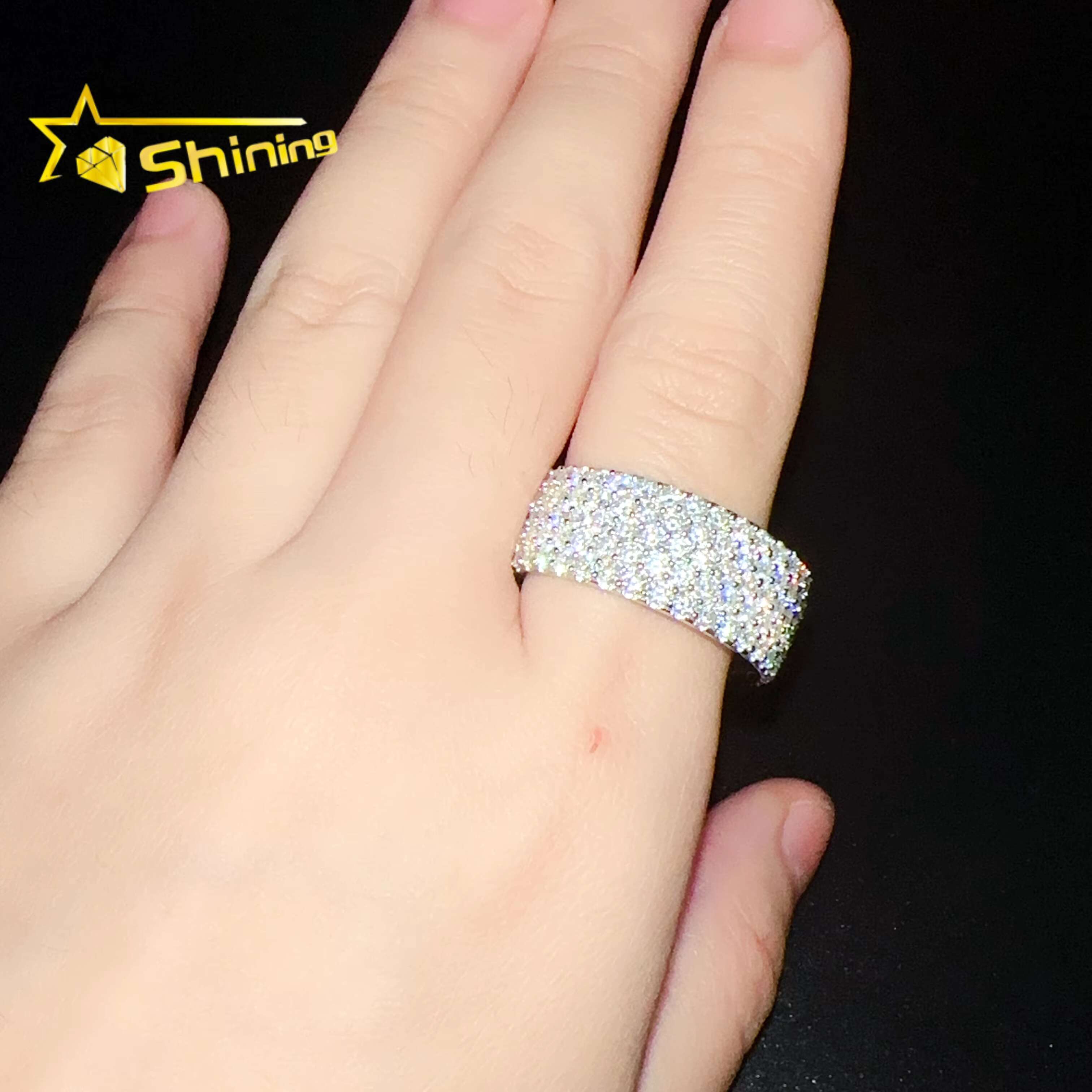 Custom Iced Out Men Moissanite Wedding Band 925 Sterling Silver 5rows 2mm Lab Diamond Engagement Rings with GRA Certificate