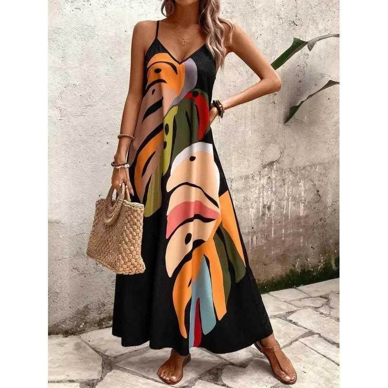 VNeck printed loose long cardigan wool sweater suitable for beach wear bikinis sun protection European and American style holiday dresses W250430