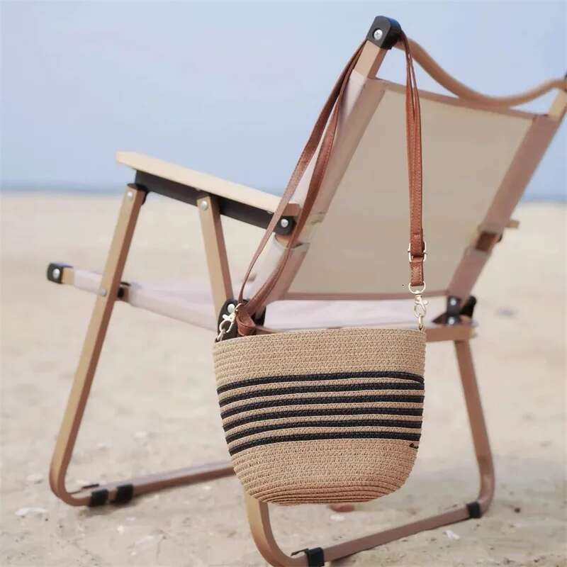 Women's Beach Art Weaving Handbag Small Fresh Shoulder Underarm Tote Striped Bucket Bag