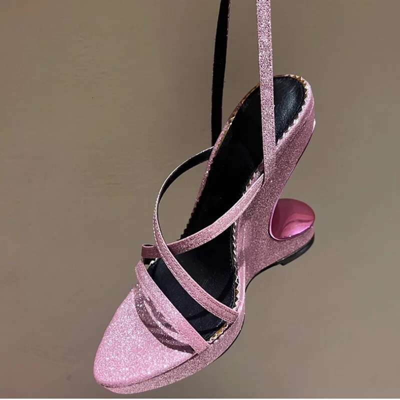 Fashion Brands Catwalk Lace High Heels Hollow Thick Soled Elegant Open Sandals Cross Strap Shoes Women