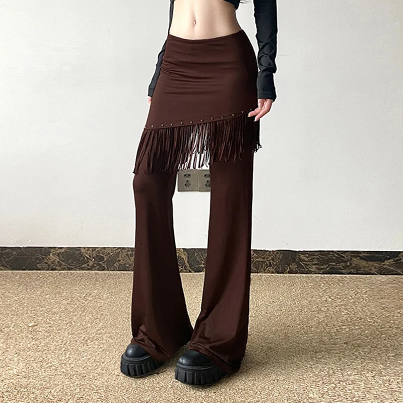 Womens hiphop low waisted bell bottoms with bolted edges 2piece fantasy dance Trouser fashionable boot niche 250428