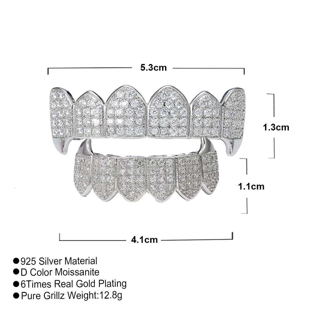 Custom Made 925 Sterling Silver Dental Grills DVVS Moissanite Teeth Grillz Hiphop Diamond Teeth with Certificate