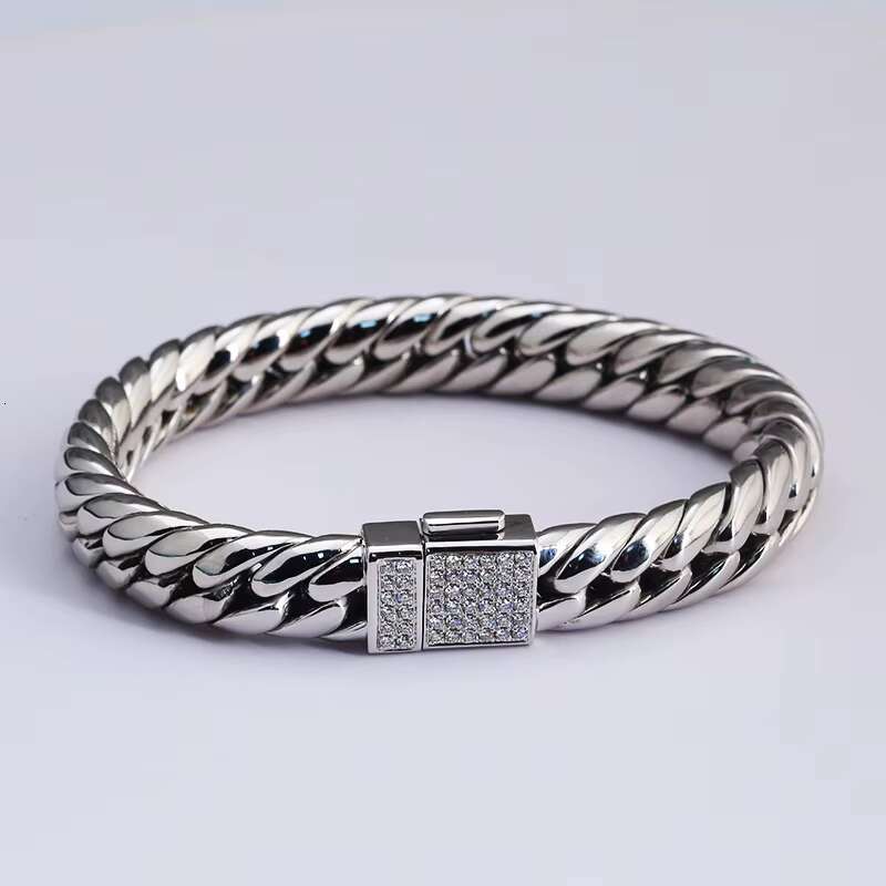 Miami Men Cuban Bracelet VVS Moissanite Cuban Link Chain Punk Gold Plated Hip Hop Diamond Bracelet S925 Sterling Silver Bracelet