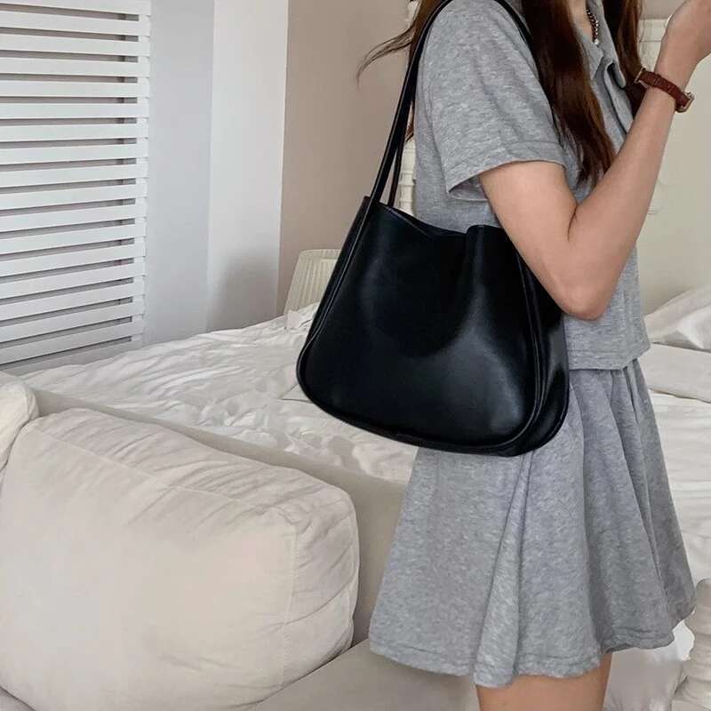 Summer PU Leather Women Underarm Totes Pure Color Casual Small Top Handle Bags Handbags Purse Ladies Shoulder Bag Bag