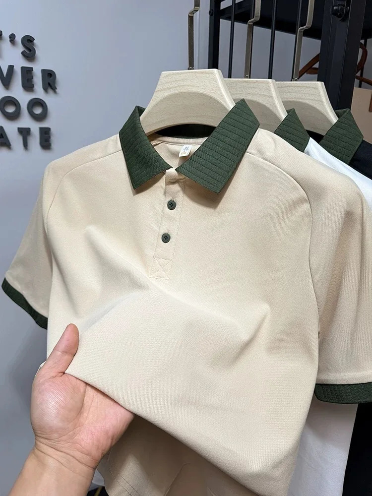 Light High end Color Collar Short sleeved Polo Shirt Summer Trend Young Korean Casual T-shirt Fashion Mens Wear 250428