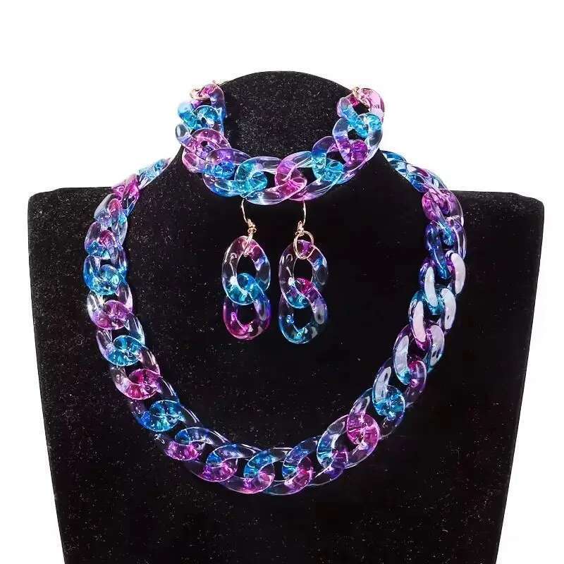New Fashion Acrylic Color Transparent Gradient Chain Necklace Set For Women Colorful Necklaces 2024 Accessories Jewelry