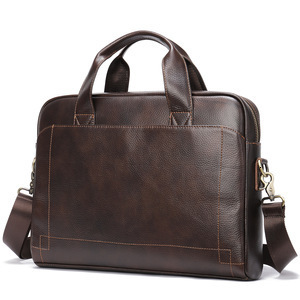 Malunte men's handbag with top layer cowhide briefcase, leather laptop bag, official bag