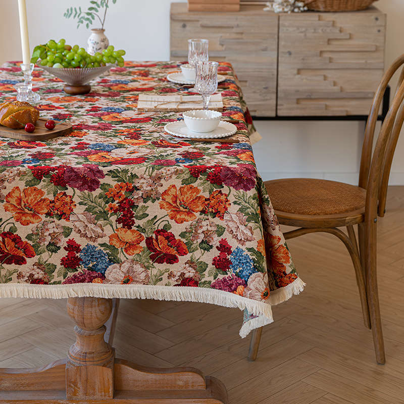 B357 American cotton and linen tablecloth pastoral style high-end tablecloth oil painting style yarn-dyed jacquard tablecloth coffee table cover