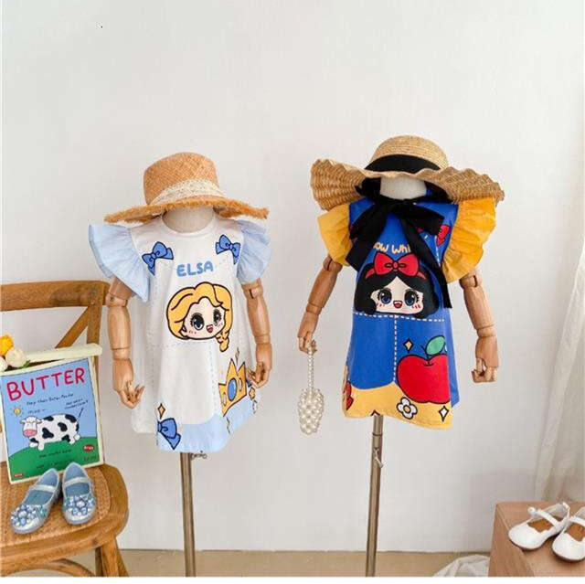 Girl's T-Shirt 2025 Summer New Edition Elsa Snow White Runaway Princess Little Flying Sleeve Printed Baby Dress Stylish