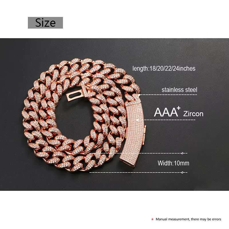 Factory Directly Jewelry Iced Men Fashion 10mm CZ Cuban Chain Hip Hop Jewelry Bling Necklace Hiphop Cuban Link Chain