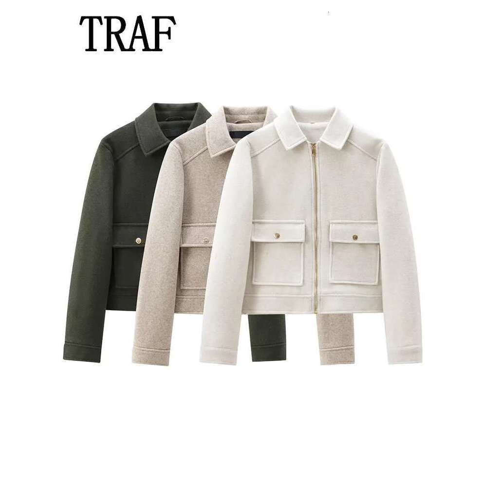 Zipper New Winter Long Sleeve Pocket Outerwear Coat Short Street Elegant Women's Jacket