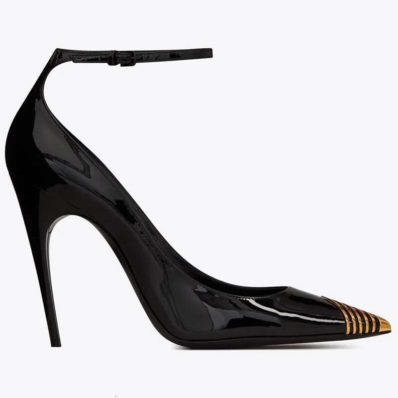 New Fashion Brand Metal Pointed Toe Women Ankle Buckle Shallow Mouth Slip-on Shoes Sexy Stiletto Heels