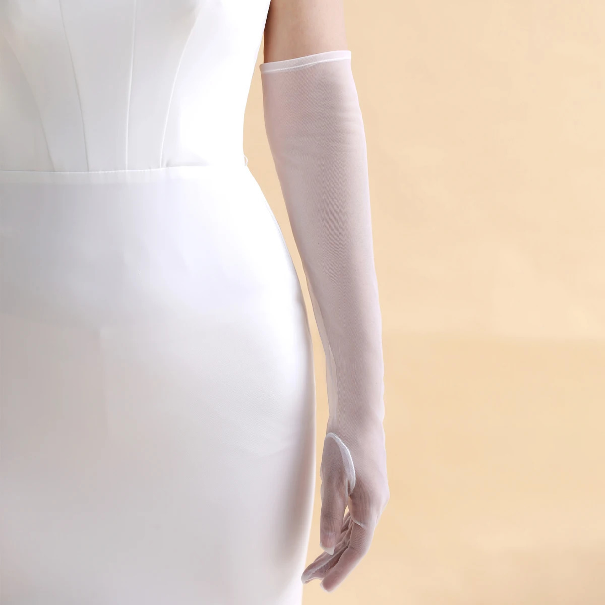 WG046 Handmade Wedding Bridal Gloves Plain weave sheer white Bridal Maid Opera finger gloves 250430