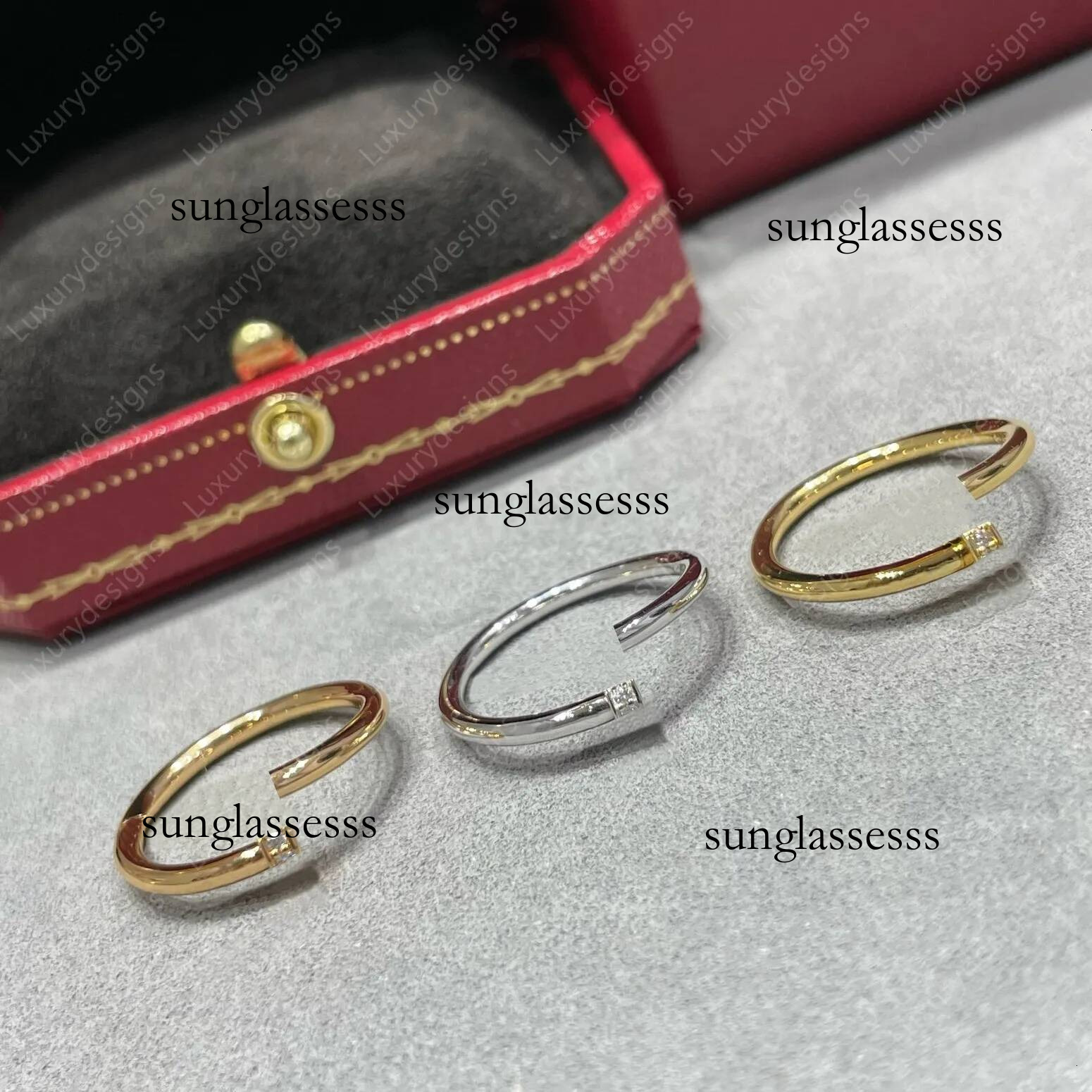 luxury ring Thin Nail Ring Diamonds Luxury Designer Rings Women Mens Top Quality V Gold 18K Gold Plated Never Fade Couple Lover Nail Rings Diamonds Jewelry with Red Box