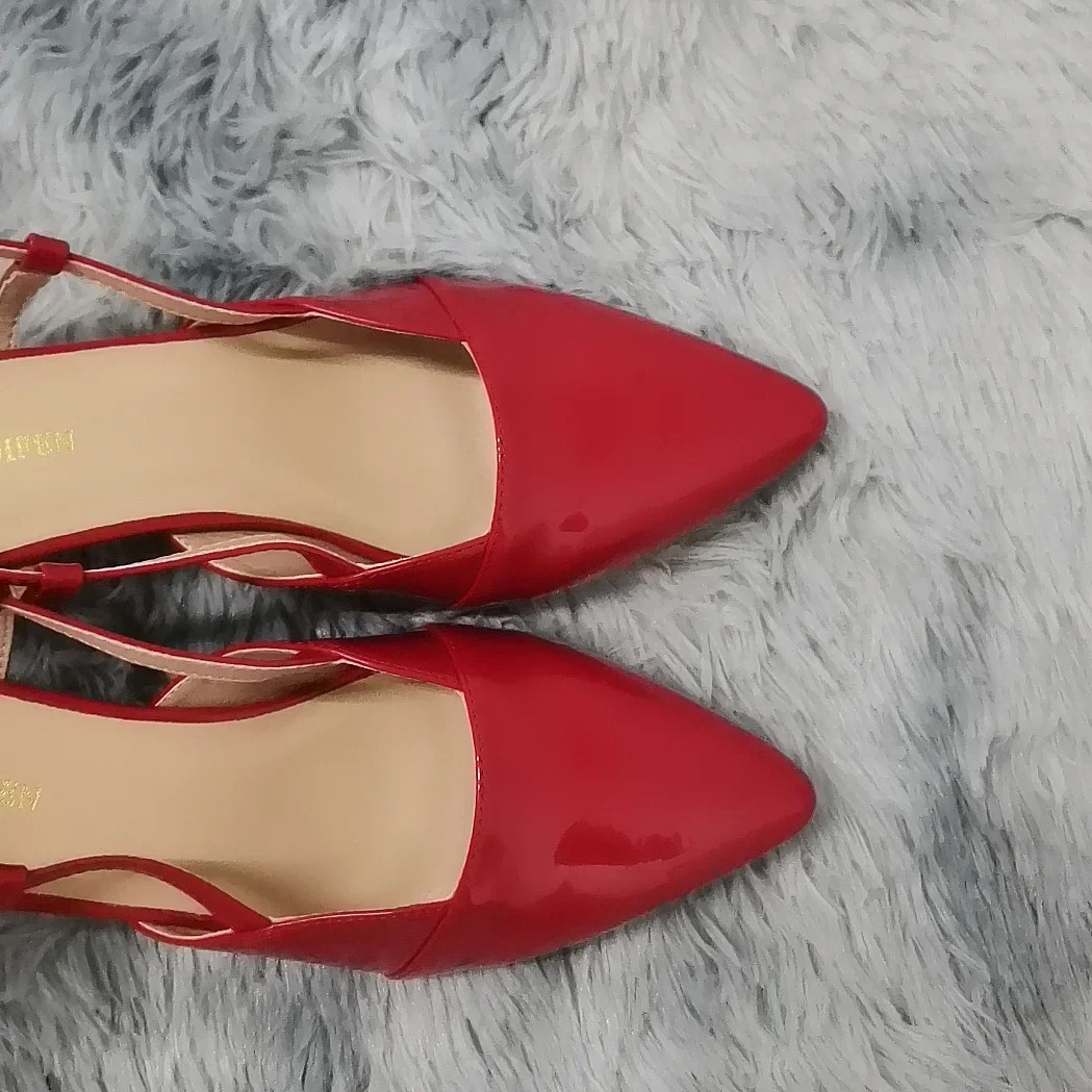 Women Sandals 2025 Summer Pointed Toes High Heels Sexy 5cm Low Heels Casual Back Strap Pumps Red Dance Wedding Shoes Large Size 250428