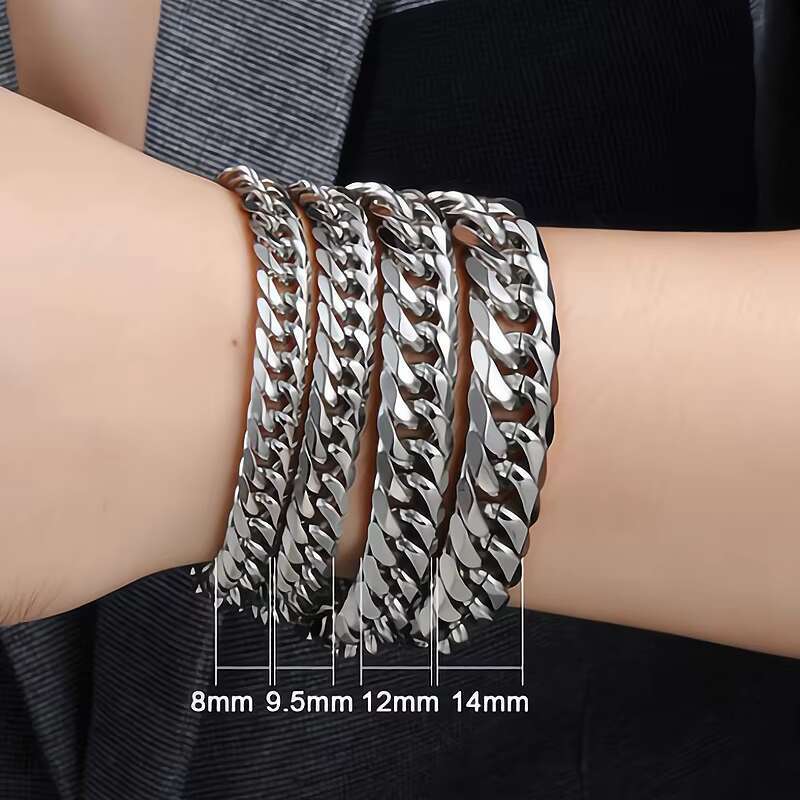 Fashion Silver 316L Stainless Steel Hip Hop 8mm 10mm 12mm 14mm Cuban Chain Bracelet for Men