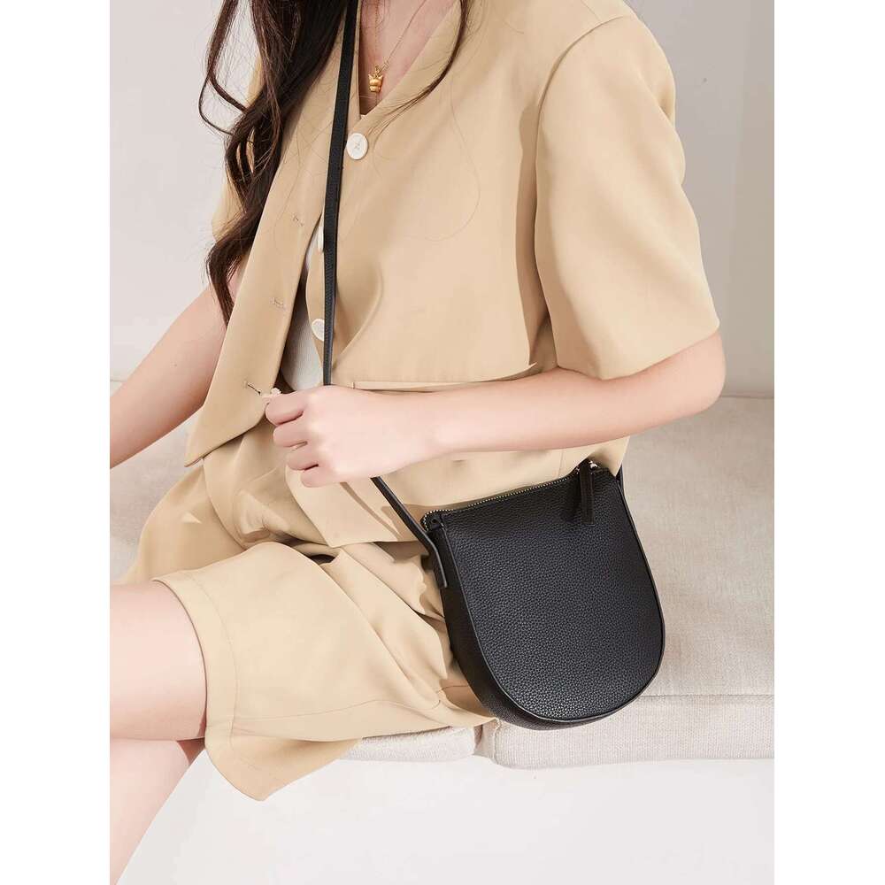 Classic Minimalist Solid Color Women's Crossbody Fashionable Three-Dimensional Zipper Single Shoulder Bagpuleather Phone Bag