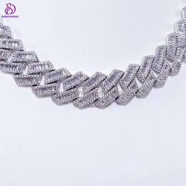 Pass Diamond Tester Gra Moissanite Diamond 8mm-20mm Wide 2rows 925 Solid Silver Cuban Link Chain for Rapper Hip Hop Necklace