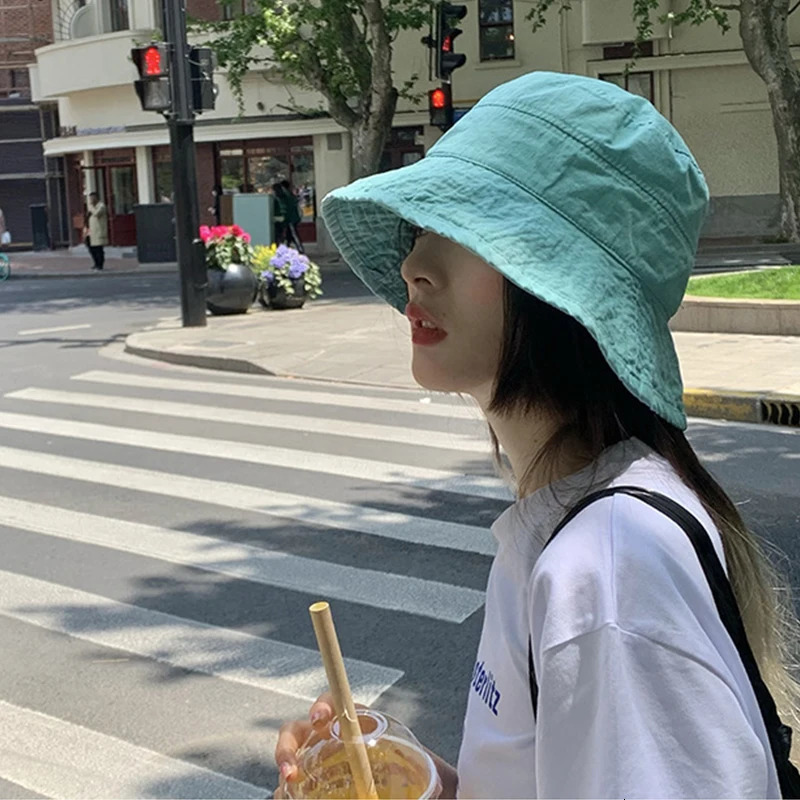 Solid color womens fisherman hat ultra-thin folding wide conical bucket hat suitable for girls and women outdoors UV protection sun hat 250430