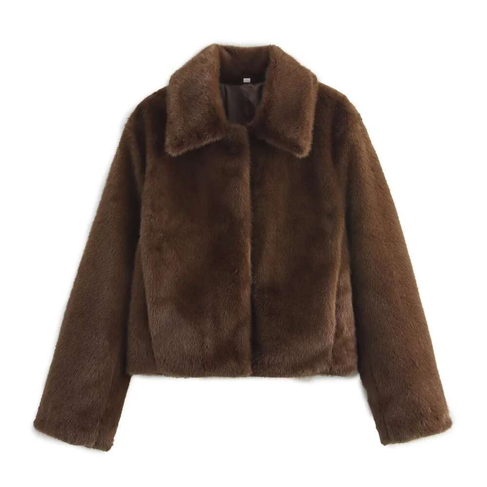 RARF loose lapel button embellished brown long sleeved jacket for women's autumn and winter collection