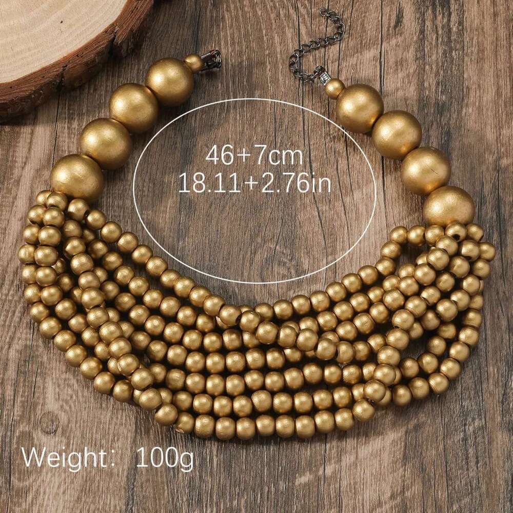 African Style Bohemian Multi-Layer Wooden Bead Handmade Beaded Bib For Women Summer Jewelry Accessories Choker Necklace