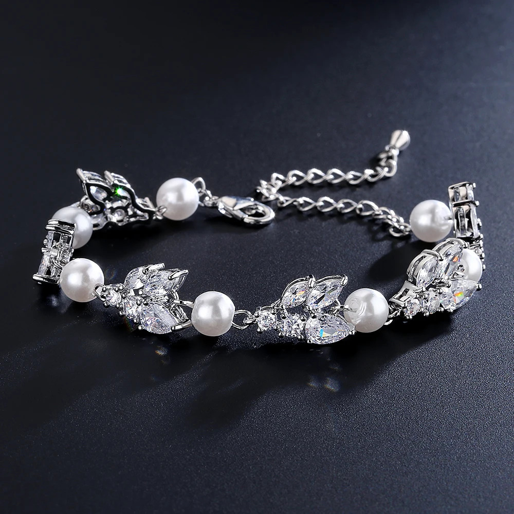 ZAKOL sparkling cubic zirconia pearl charm bracelet suitable for elegant wedding jewelry gifts for women 250428