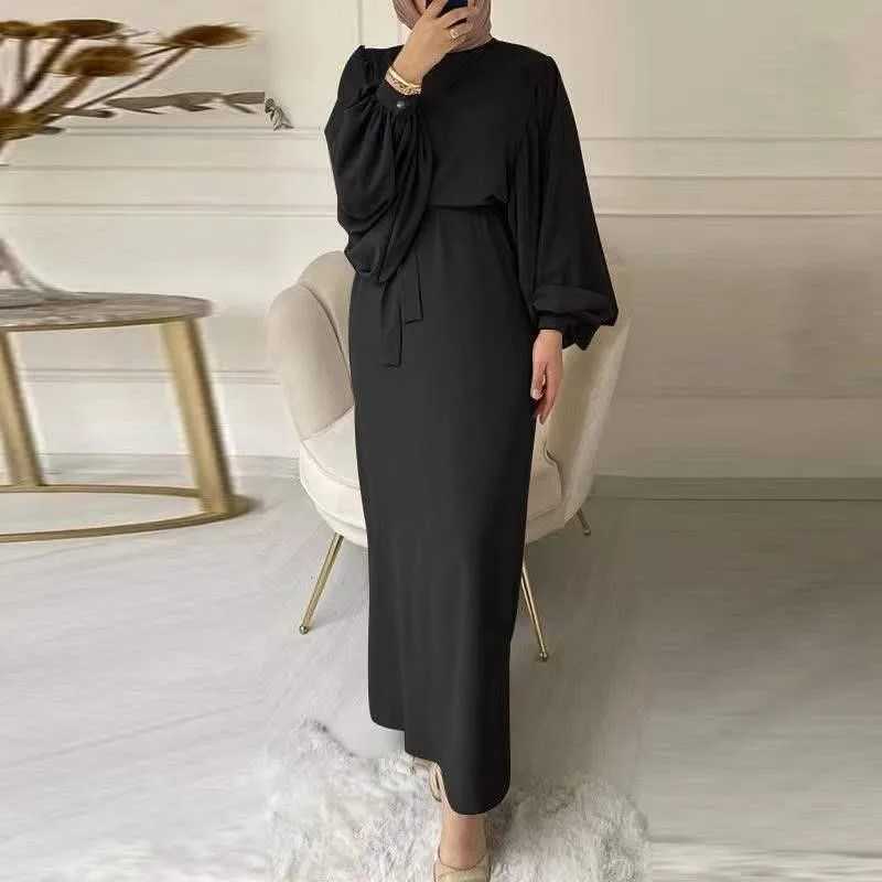 Bohemian womens dress spring and summer fashion lantern long sleeved belt bag hip O-neck casual long skirt W250430