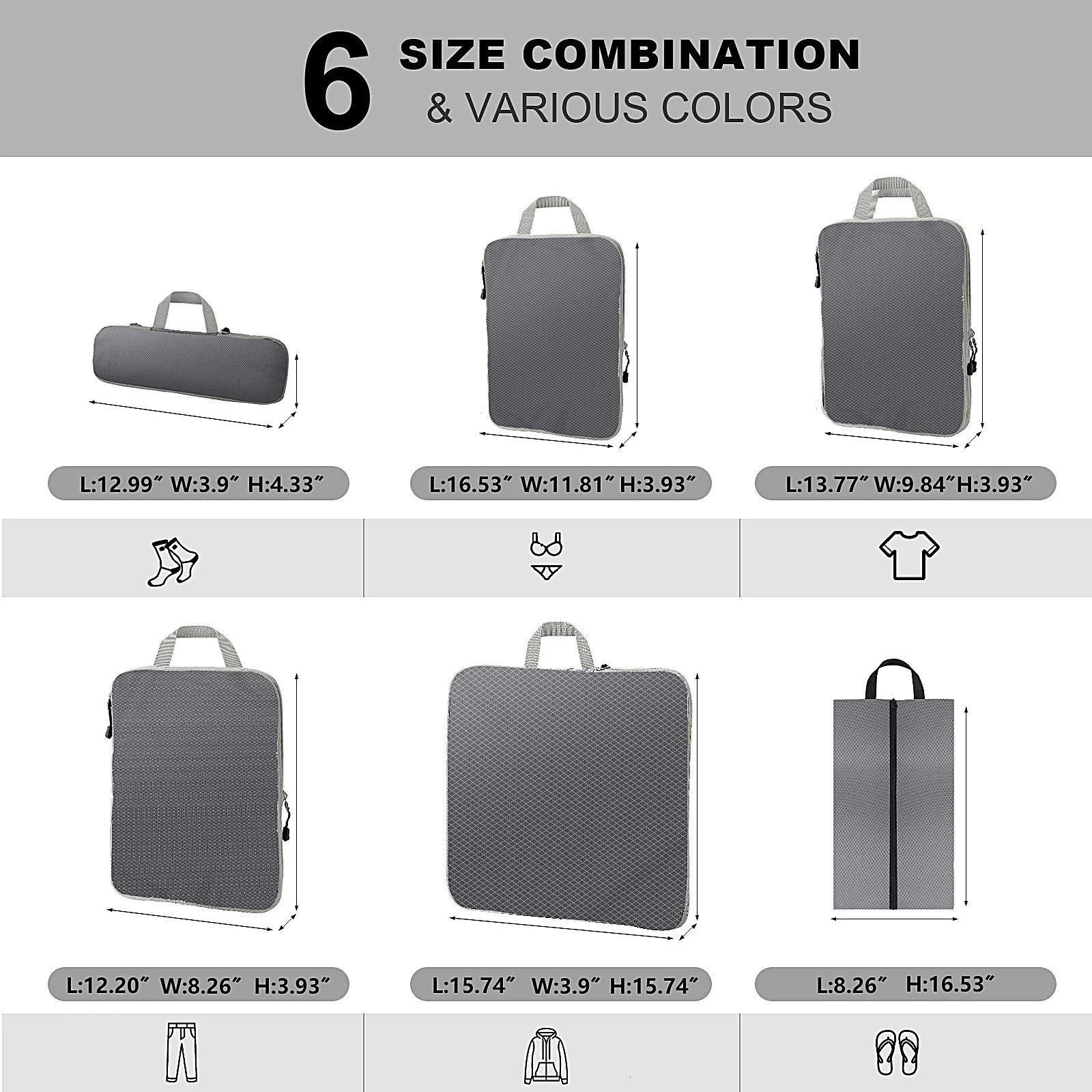 3-7 compressed cube travel storage organizer set with shoe bag mesh visual luggage portable lightweight suitcase 250430